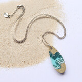 Long light blue resin pendant necklace