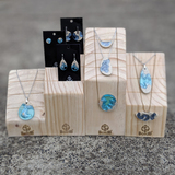 Wooden jewellery display set with products